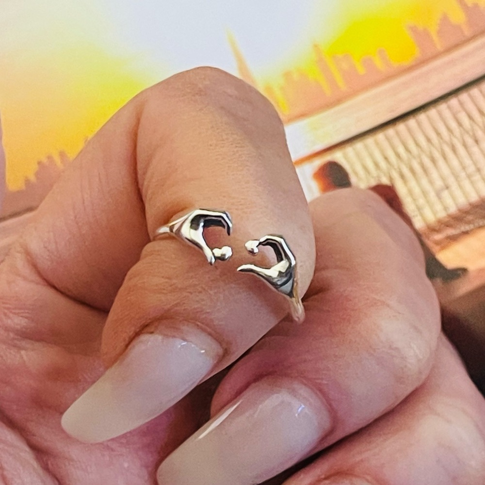 Solid 925 Silver Heart Sign Hands Ring Adjustable… - image 3